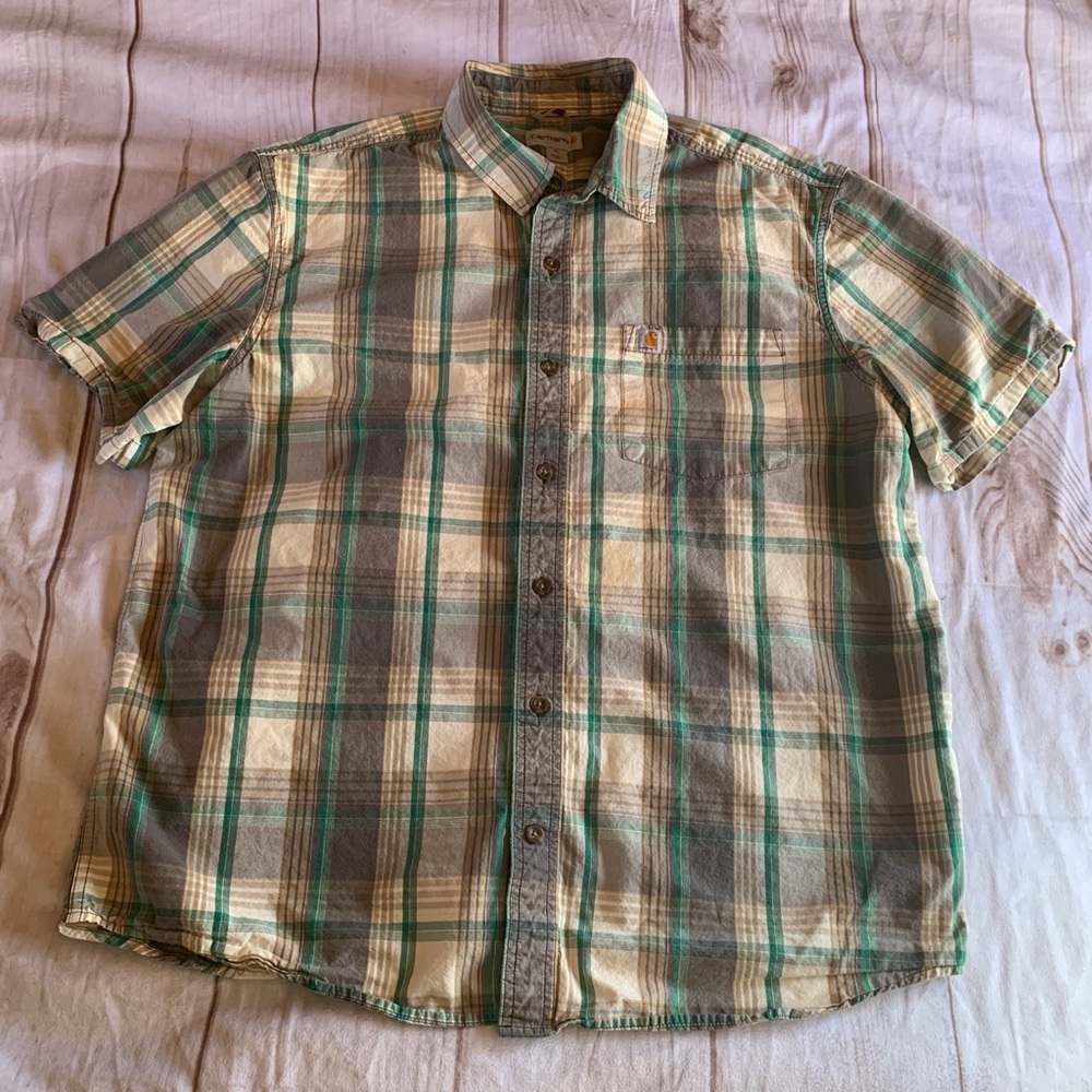 Carhartt Relaxed Fit Green Plaid Short Sleeve Shirt Size XL